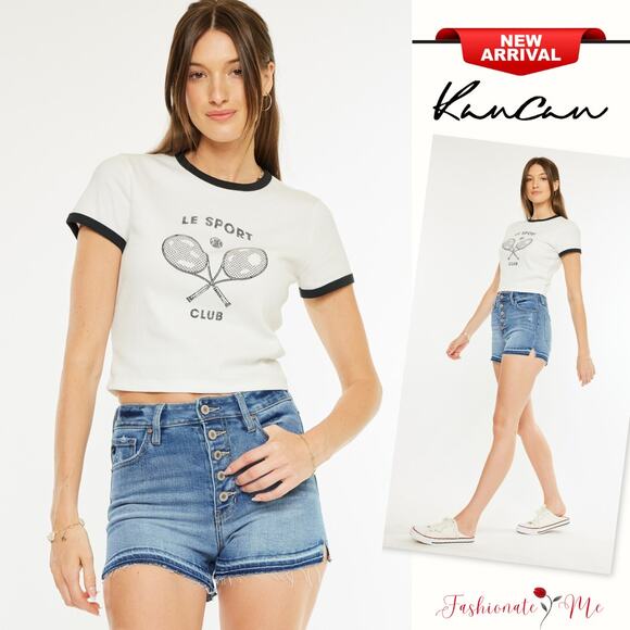 KanCan High Rise Release Hem Exposed Button Stretch Medium Washed Denim Shorts